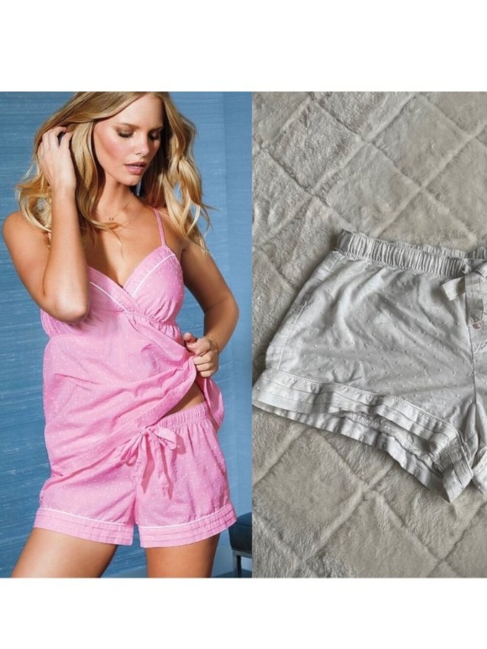 Victoria's Secret | Cream & White Swiss Dot Tiered Hem Sleep Shorts | Size Small
